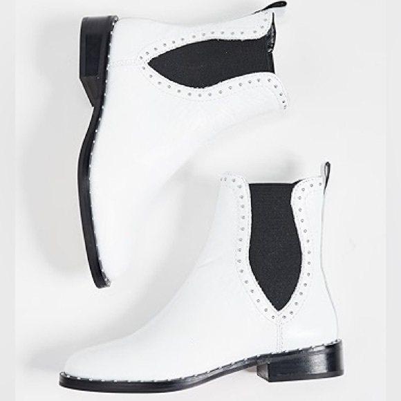 Rebecca Minkoff Chelsea Sabeen White Ankle Leather Studded Boots, Size 6 1/2 - Picture 2 of 15
